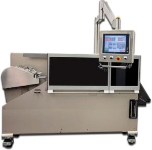 photo of the IBM laser writer machine showing the touchscreen. on a white background.